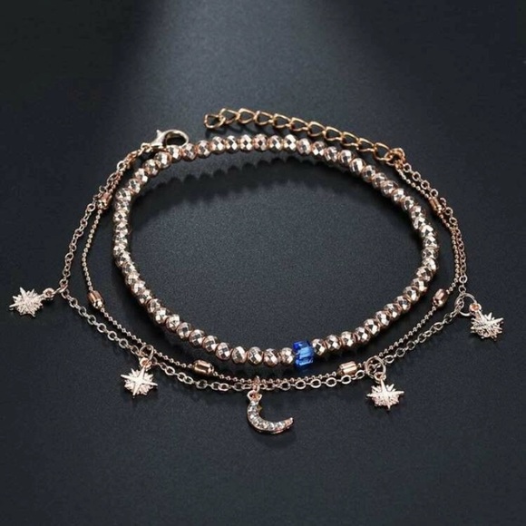 3/$30 Star & Moon 3pc Anklet - Picture 3 of 3